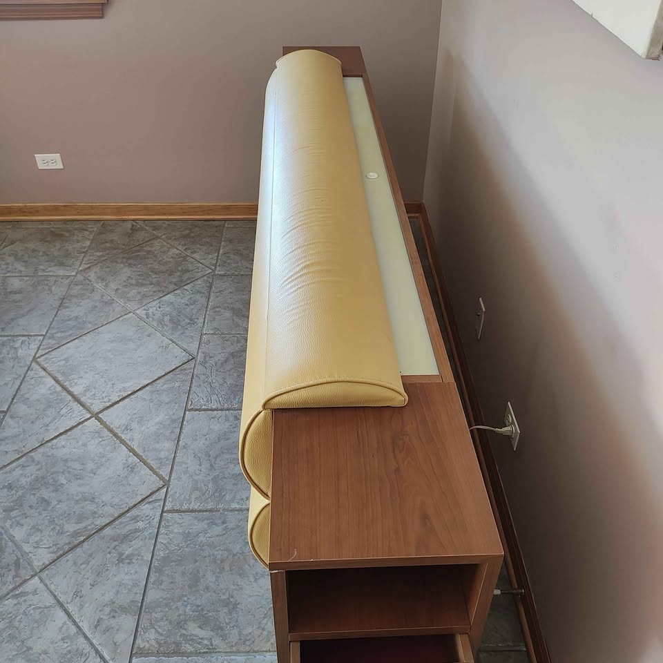 Yellow Leather Headboard with 2 Wood Nightstands - photo 4