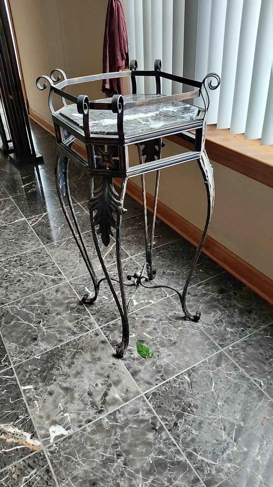 Metal Plant Stand with Marble Top