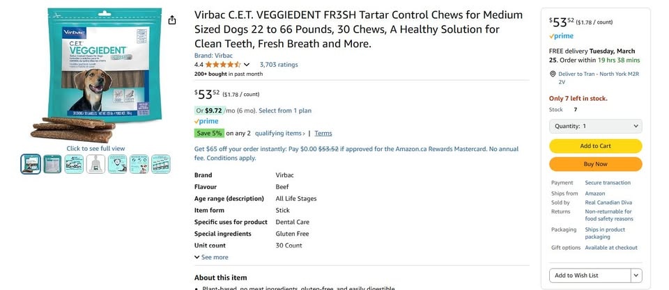 Virbac C.E.T. VEGGIEDENT FRESH Tartar Control Chews for Medium D - photo 2