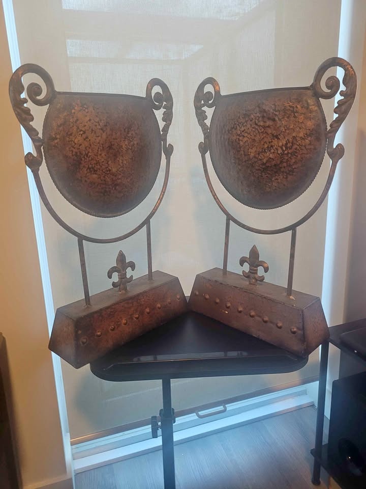 Pair Decorative Metal Urns Fleur de Lis
