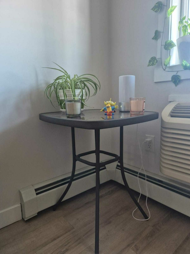 Dark glass top side table