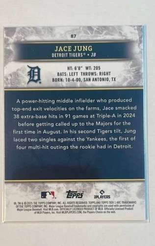 2025 Topps Tier One Jace Jung Bronze Foil #87 Tigers ROOKIE - photo 2