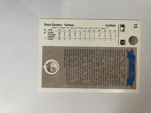 1990 UPPER DECK STAR ROOKIE #13 DEION SANDERS RC YANKEES - photo 2