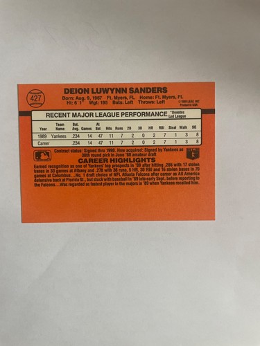 1990 Donruss RC Deion Sanders #427 - photo 2