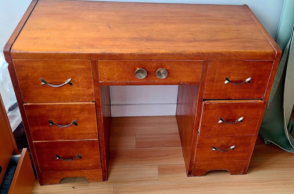 Vintage Wooden Desk with seven Drawers