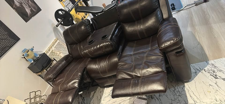 Brown 3 Seater Sofa with 2 Recliners - photo 2