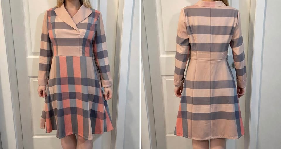 Burberry London England Pink & Blue Mega Check Shawl Collar Dres - photo 4
