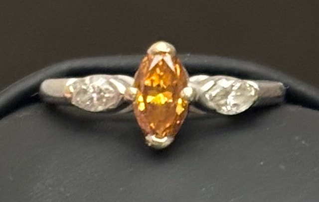 Golden brown marquise diamond ring