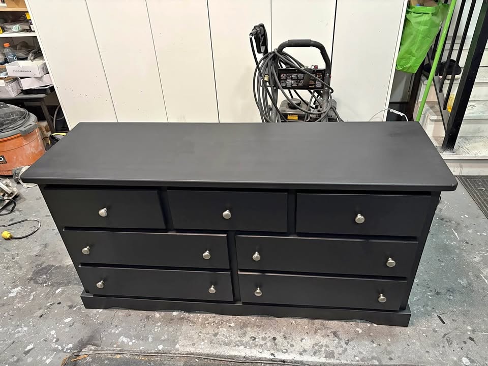 Beautiful black storage dresser with silver knobs - like new