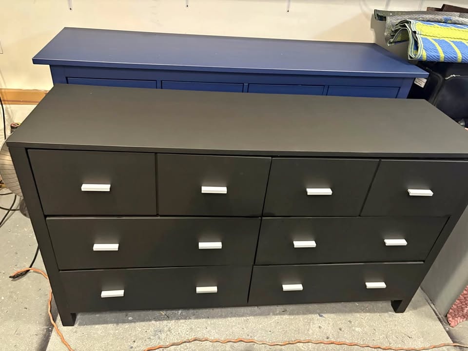 Beautiful Black Dresser - Solid Wood, Silver Handles