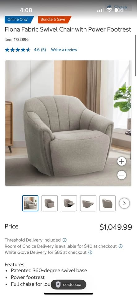 Fiona Fabric Swivel Chair with Power Footrest - photo 5