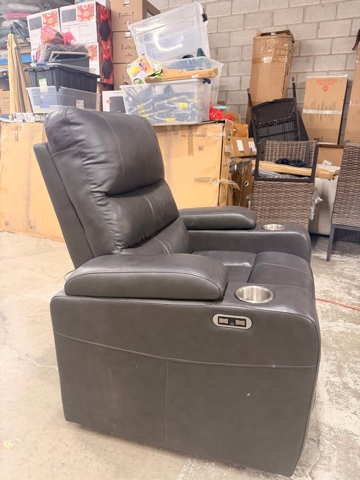 Ramsey Grey Top-Grain LEATHER Home Theater Power Recliner - photo 2