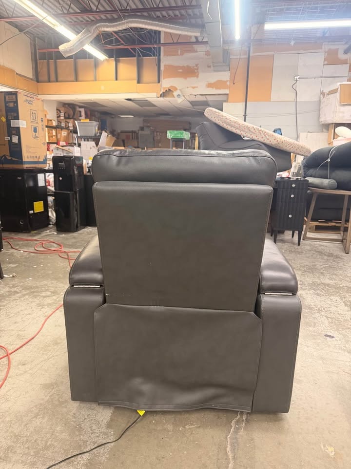 Ramsey Grey Top-Grain LEATHER Home Theater Power Recliner - photo 3