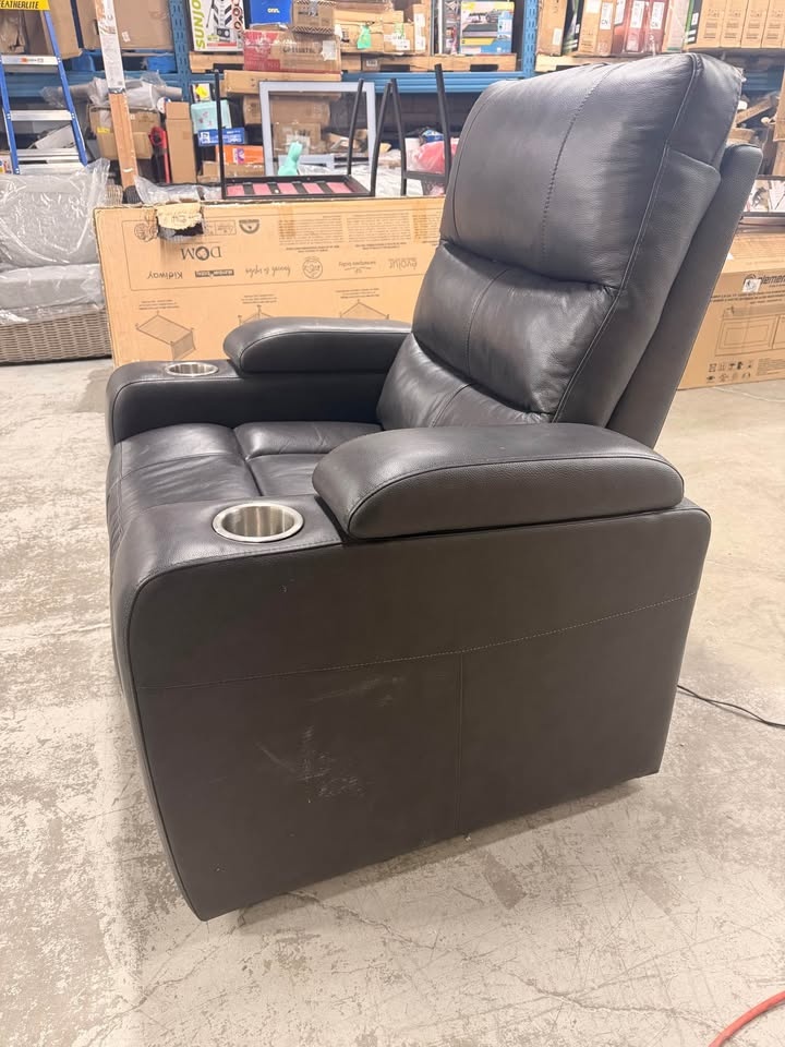 Ramsey Grey Top-Grain LEATHER Home Theater Power Recliner - photo 4