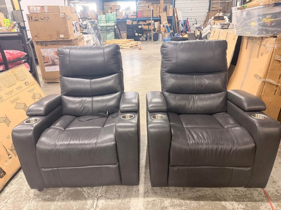 Ramsey Grey Top-Grain LEATHER Home Theater Power Recliner - photo 5