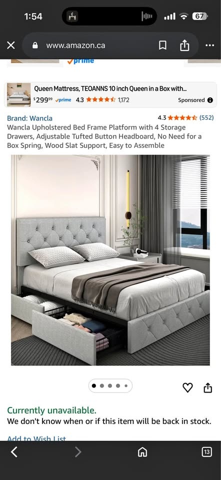 Wancla Upholstered Bed Frame Platform with 4 Storage Drawers