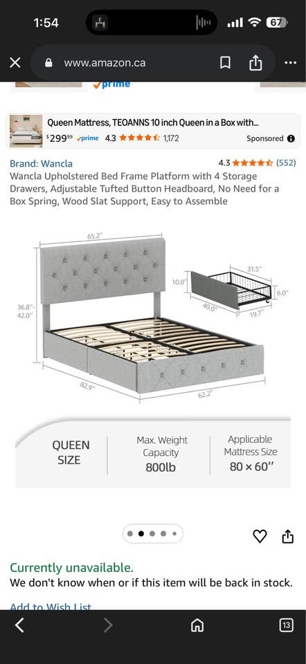 Wancla Upholstered Bed Frame Platform with 4 Storage Drawers - photo 2