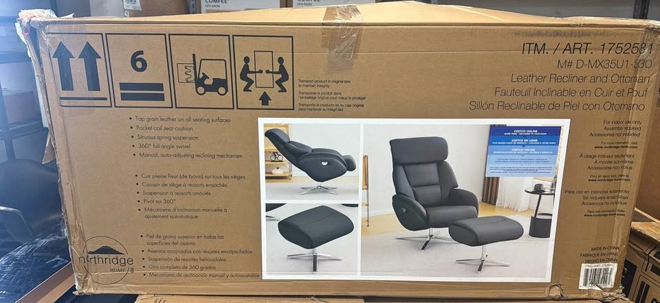 Dola Hills Euro Top-grain Leather Reclining Chair with Ottoman