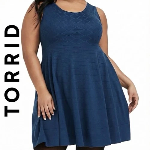 Torrid Navy Blue Diamond Knit Skater Dress 3X EUC
