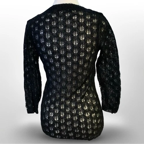 Smart Set Black Sheer Crochet Knit V-Neck Sweater Junior S Whims - photo 2