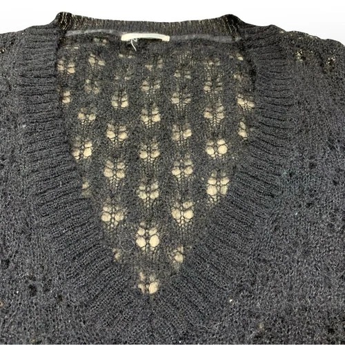 Smart Set Black Sheer Crochet Knit V-Neck Sweater Junior S Whims - photo 5