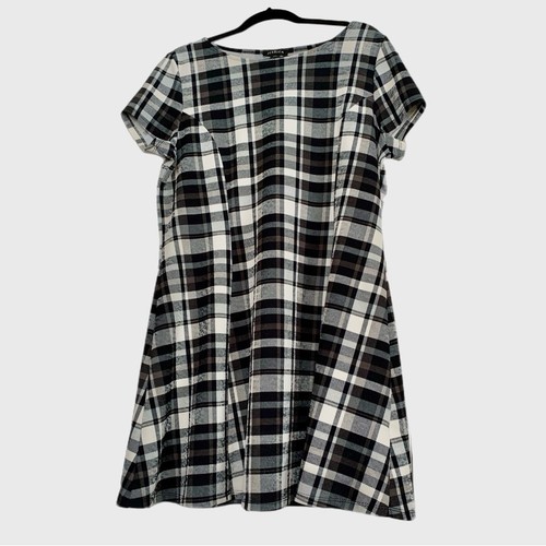 Jessica Women's XL Vintage Plaid Mini Dress Black White Green Ma - photo 2