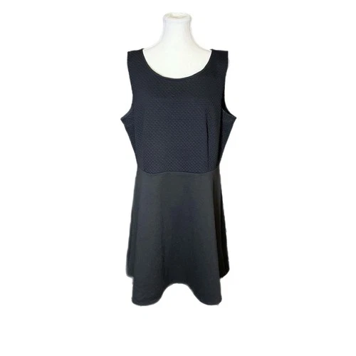 Reitmans Black Textured Quilted Sleeveless A-Line Dress XL