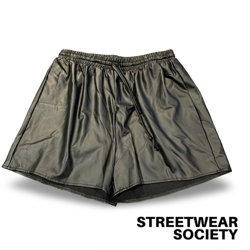 Streetwear Society Faux Leather Shorts XL High Waisted Black