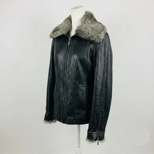 Danier Genuine Leather Jacket Small Black Rabbit Fur Collar & Cu - photo 4