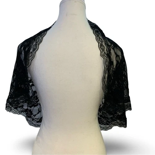 Black Floral Lace Capelet Shawl Gothic Victorian Romantic OS - photo 2