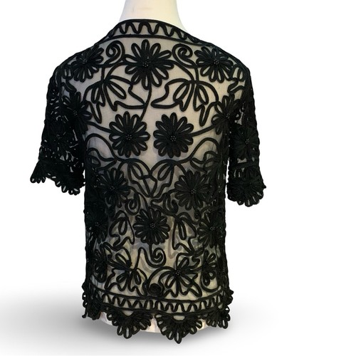 Vintage Victorian Floral Soutache Beaded Mesh Cardigan Black Sma - photo 2