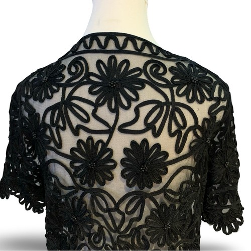 Vintage Victorian Floral Soutache Beaded Mesh Cardigan Black Sma - photo 3