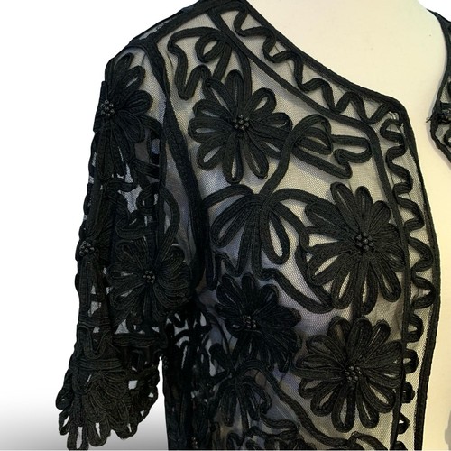 Vintage Victorian Floral Soutache Beaded Mesh Cardigan Black Sma - photo 5