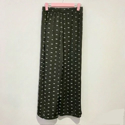 Black Ribbed Bow Print Wide Leg Pants Medium Coquette - photo 5