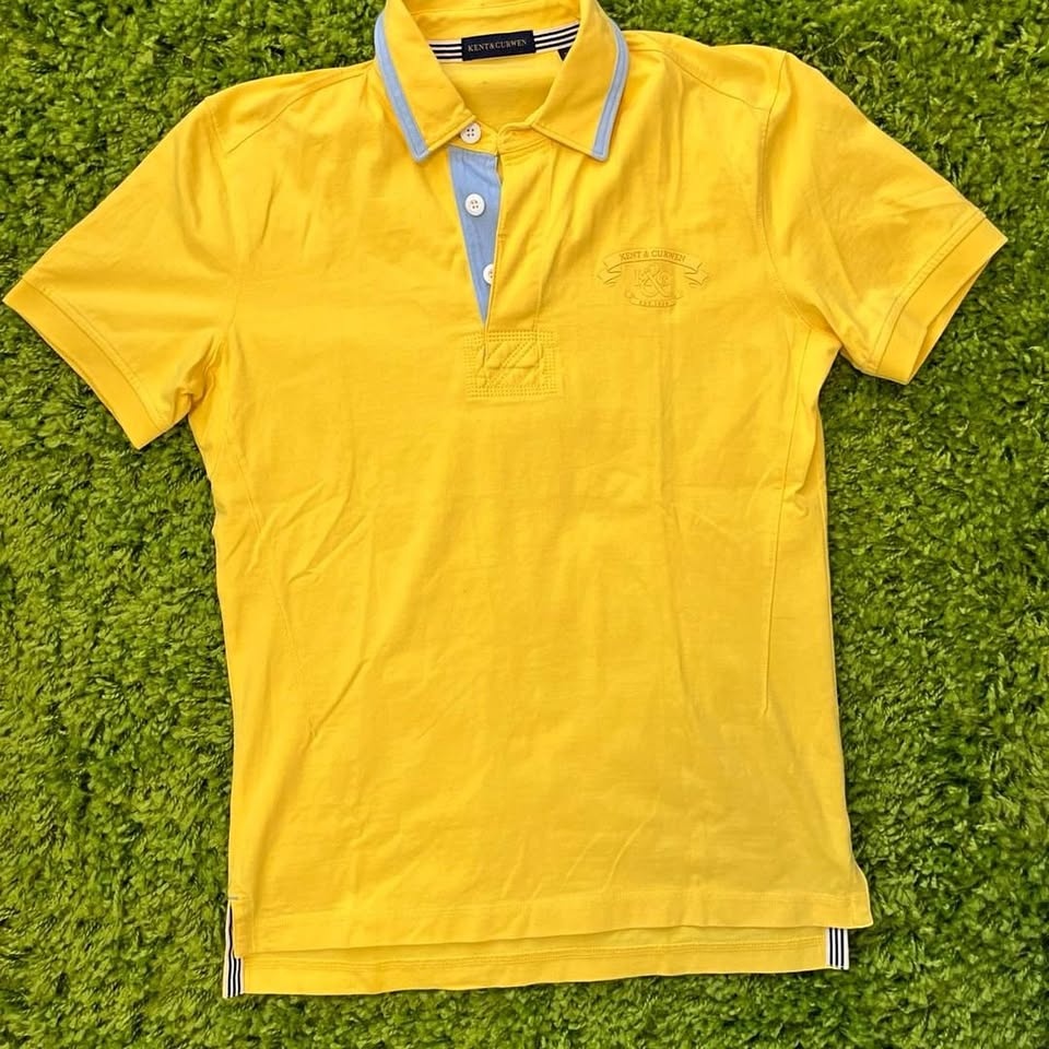 Kent & Curwen Yellow Polo Shirt w/ Blue Collar - Medium