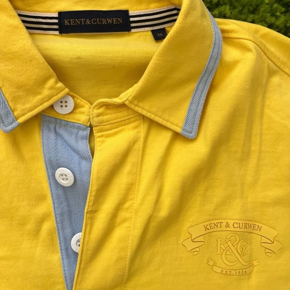 Kent & Curwen Yellow Polo Shirt w/ Blue Collar - Medium - photo 2