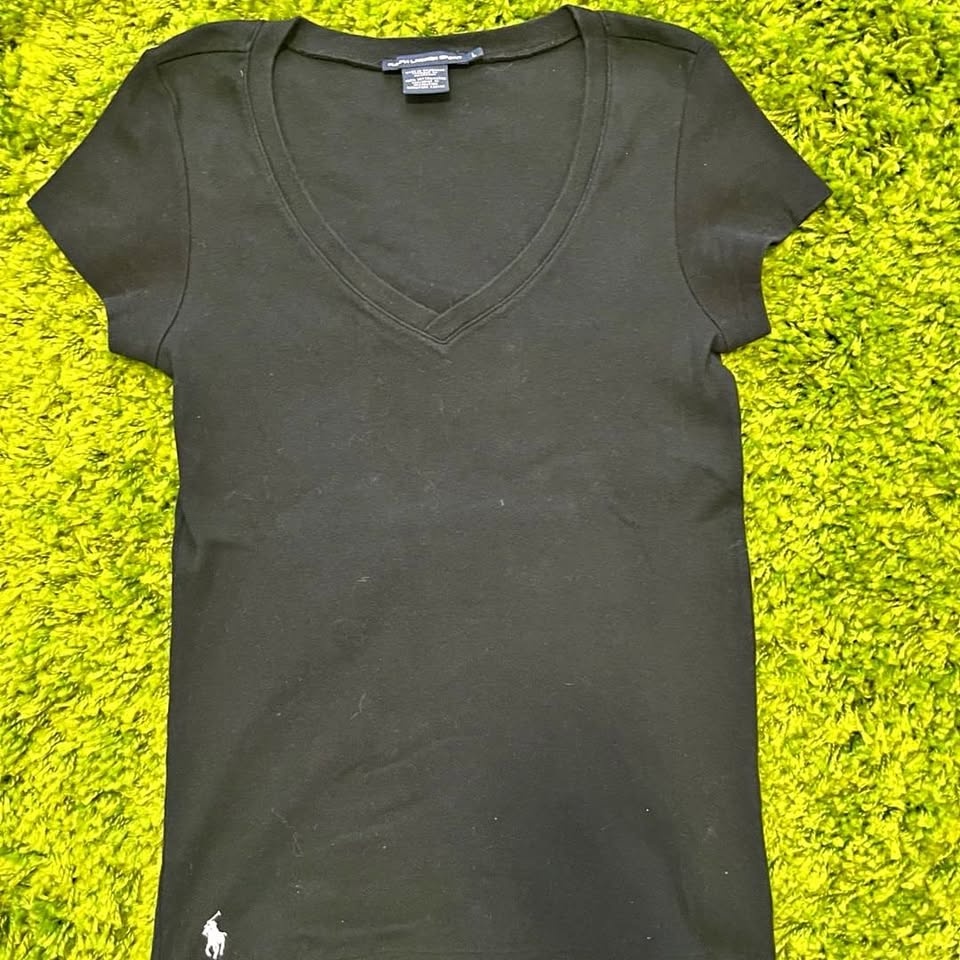 Ralph Lauren Sport Women's Black V-Neck Short Sleeve Logo T-Shir