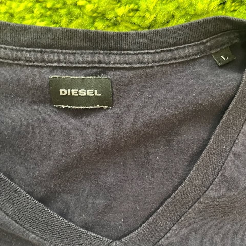 Diesel T-Bascon Black V-Neck T-Shirt w/ Denim Pocket & Hem - photo 2
