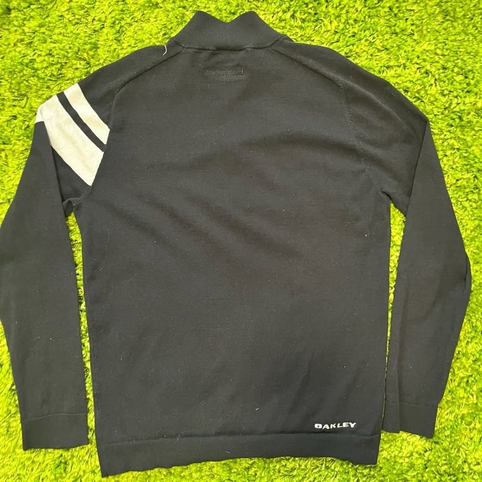 Oakley Men's Black/White Striped 1/4 Zip Pullover Knit Sweater - photo 3