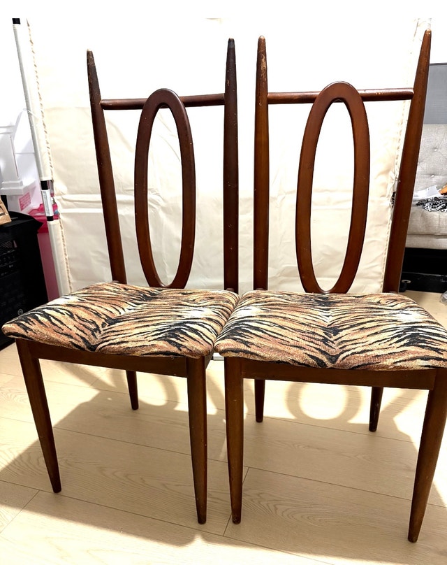 Set of 2 Vintage Solid Wood Dining Chairs