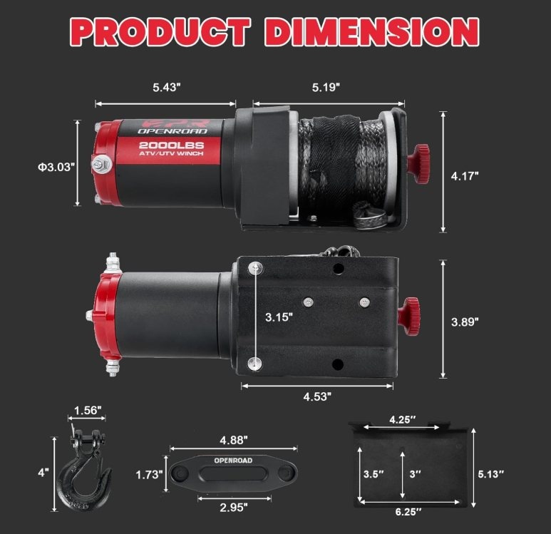 *NEW* OPENROAD 2000 lb ATV/UTV Electric Winch - photo 3