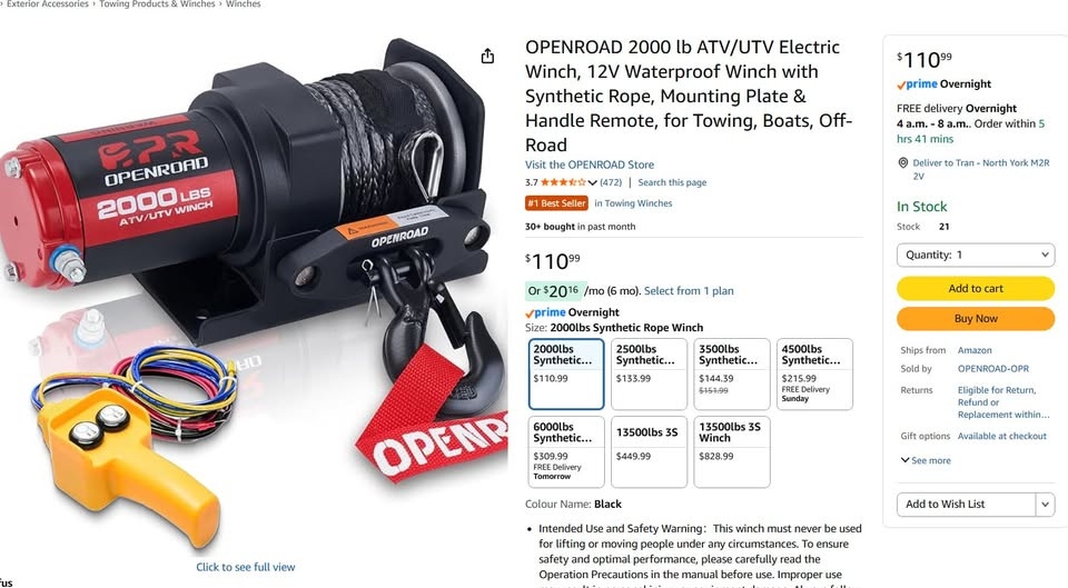 *NEW* OPENROAD 2000 lb ATV/UTV Electric Winch - photo 4