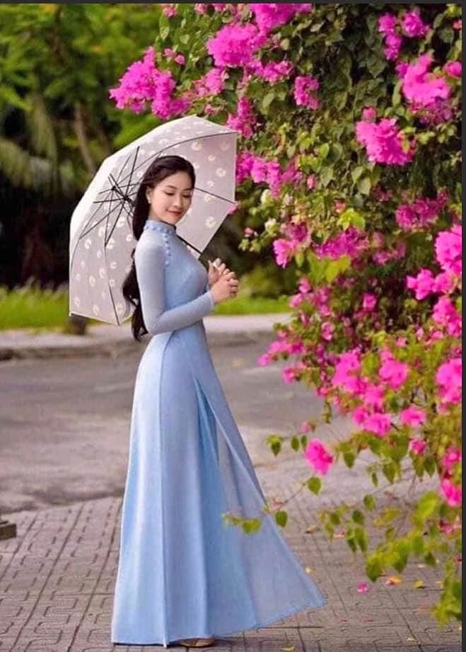 Handmade Long Double Layers Ao Dai - Blue S Size
