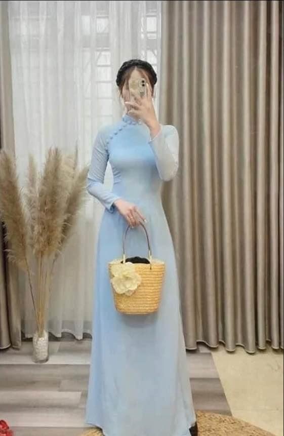 Handmade Long Double Layers Ao Dai - Blue S Size - photo 3