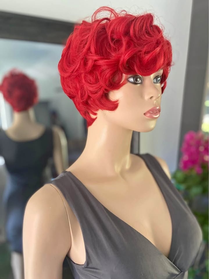 NWOT Pixie Style Bright Red Curly Synthetic Wig (2182)