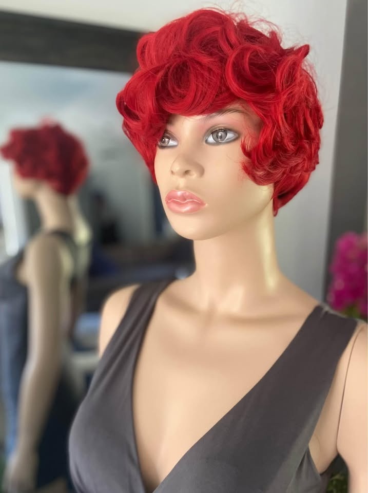 NWOT Pixie Style Bright Red Curly Synthetic Wig (2182) - photo 2