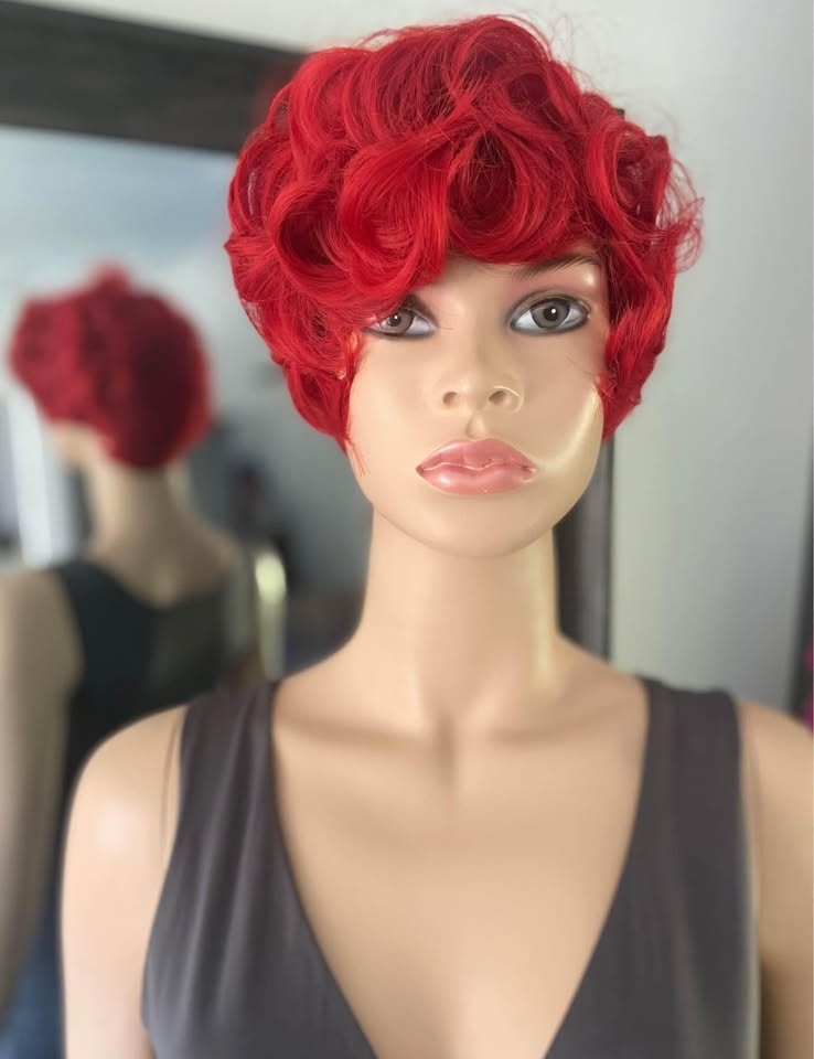 NWOT Pixie Style Bright Red Curly Synthetic Wig (2182) - photo 3