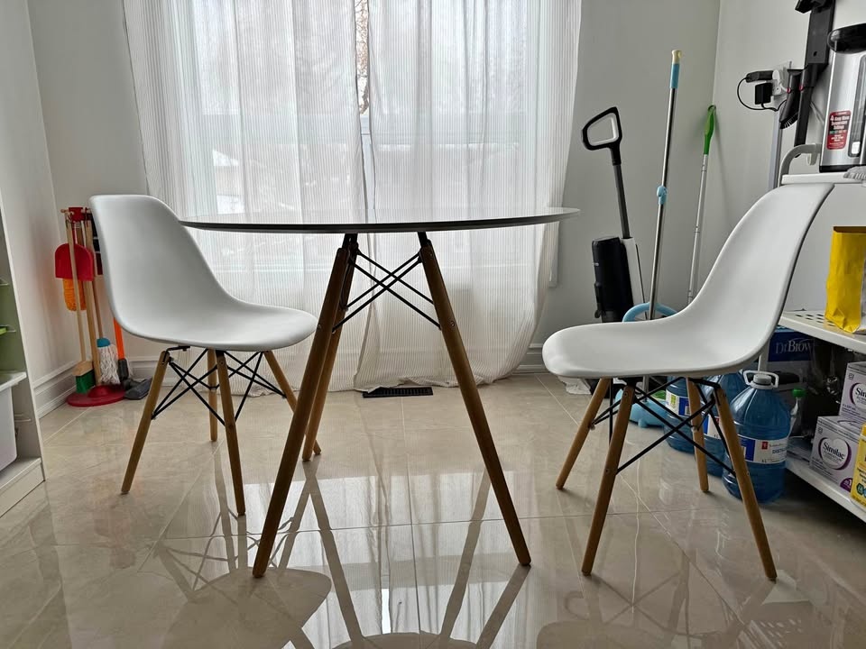 Round White Table and 2 Chairs