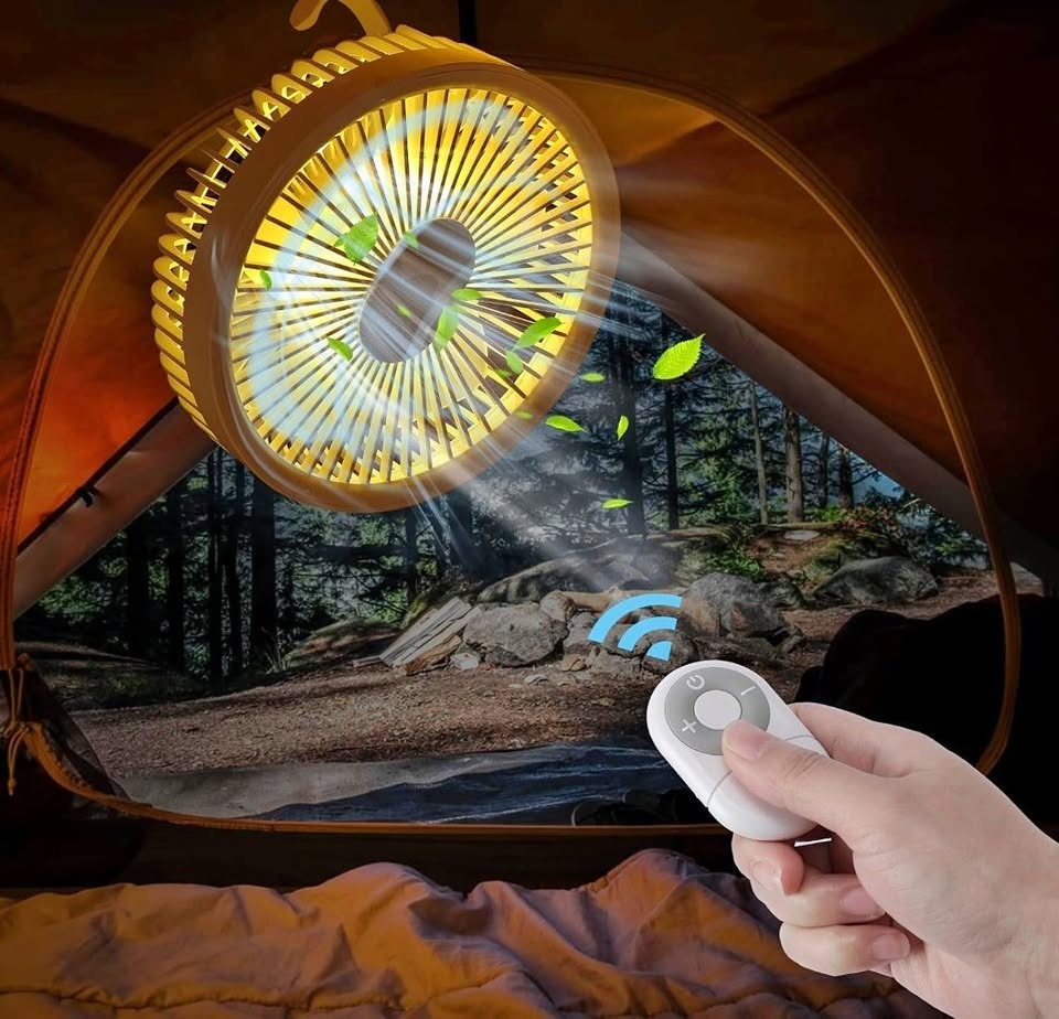 Brand New 2-in-1 Camping Fan with LED Light & Remote