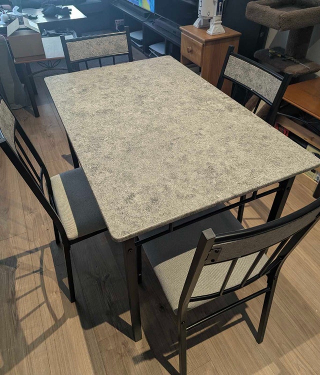 Grey and black faux marble dinette set